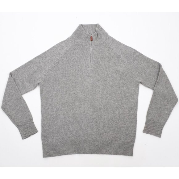 J Crew 100% cashmere sweater sz Large gray 1/4 zip multiply knit - Picture 1 of 6